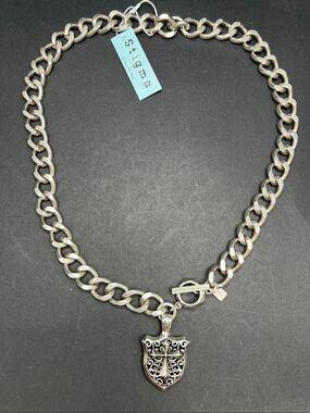 NWT Stigma Silver Tone Chunky Chain Necklace w Cross and Filigree Pendant